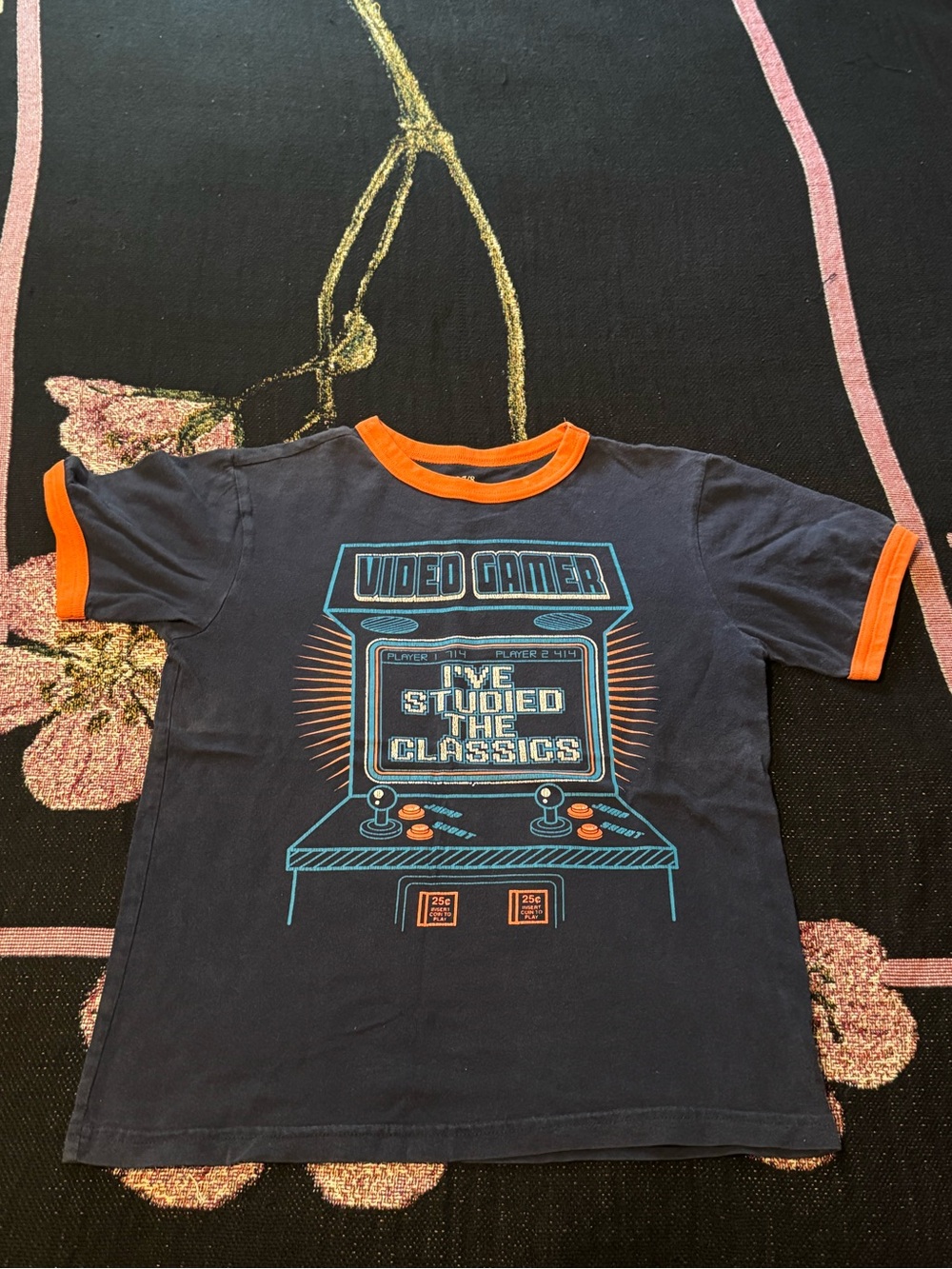 The Childrens Place Navy Blue Orange Trim Video Gamer Arcade Graphic Size M Boys